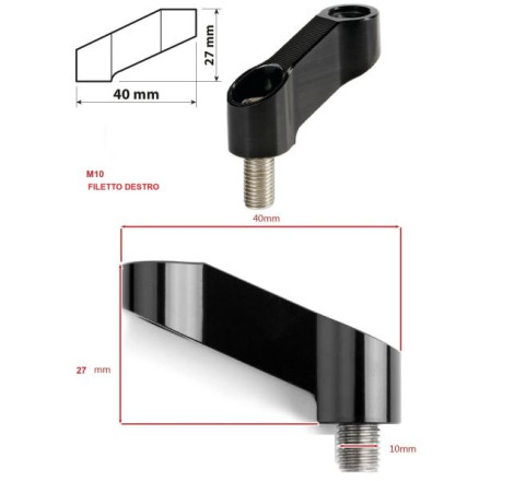 ADATTATORE ESTENSORE E SOLLEVATORE RETROVISORE IN ALLUMINIO FILETTO DESTRO M10 X 1.25 UNIVERSALE MOTO SCOOTER