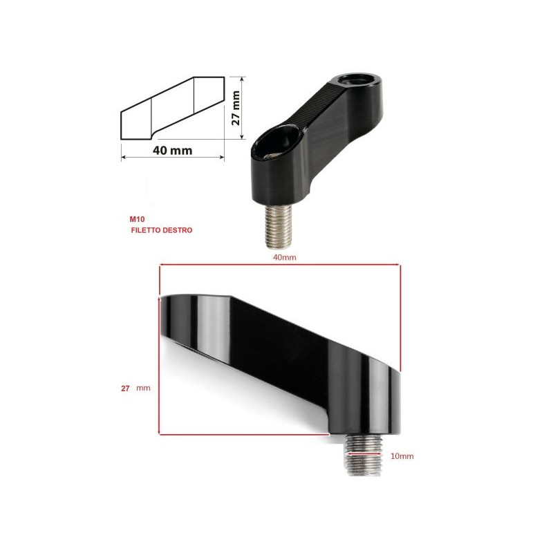 ADATTATORE ESTENSORE E SOLLEVATORE RETROVISORE IN ALLUMINIO FILETTO DESTRO M10 X 1.25 UNIVERSALE MOTO SCOOTER