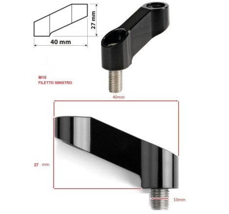 ADATTATORE ESTENSORE E SOLLEVATORE RETROVISORE IN ALLUMINIO FILETTO SINISTRO M10 X 1.25 UNIVERSALE MOTO SCOOTER