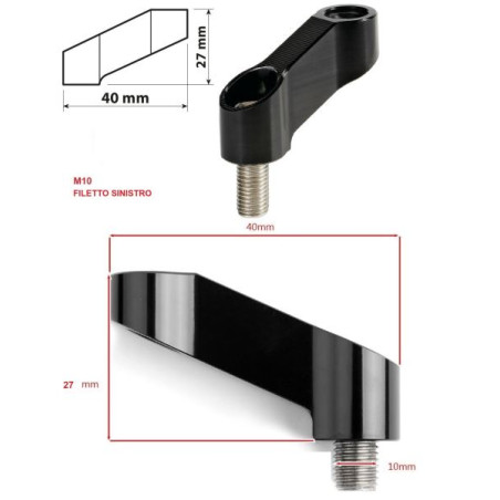ADATTATORE ESTENSORE E SOLLEVATORE RETROVISORE IN ALLUMINIO FILETTO SINISTRO M10 X 1.25 UNIVERSALE MOTO SCOOTER