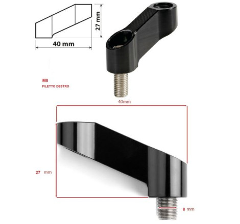 ADATTATORE ESTENSORE E SOLLEVATORE RETROVISORI IN ALLUMINIO FILETTO DESTRO M8 X 1.25 UNIVERSALE MOTO SCOOTER