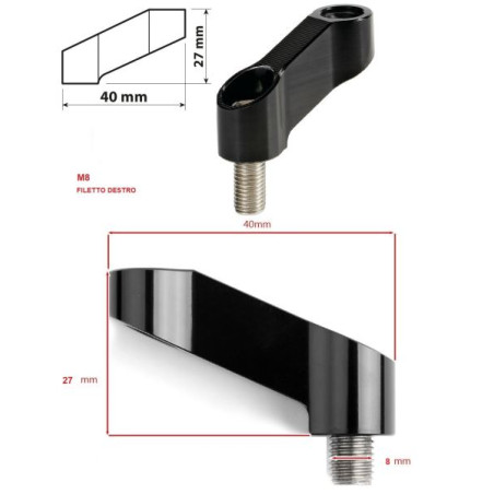 ADATTATORE ESTENSORE E SOLLEVATORE RETROVISORI IN ALLUMINIO FILETTO DESTRO M8 X 1.25 UNIVERSALE MOTO SCOOTER
