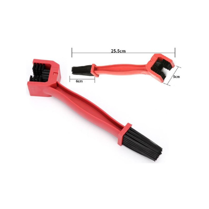SPAZZOLA PULISCI CATENA MOTO E BICI CON TESTINE IN NYLON COLORE ROSSO ALTA QUALITA' PLASTICA-ACCIAO