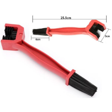 SPAZZOLA PULISCI CATENA MOTO E BICI CON TESTINE IN NYLON COLORE ROSSO ALTA QUALITA' PLASTICA-ACCIAO