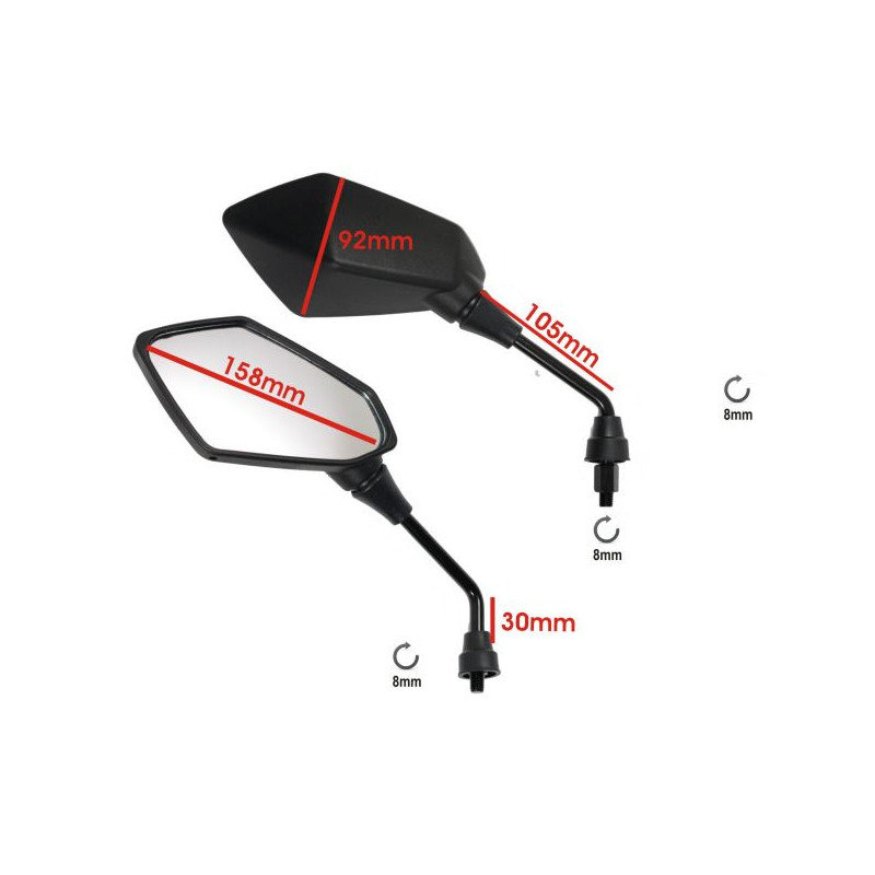 SPECCHIETTO RETROVISORE DESTRO COMPATIBILE PER SCOOTER MOTO CUSTOM NERO ATTACCO M8 OMOLOGATO