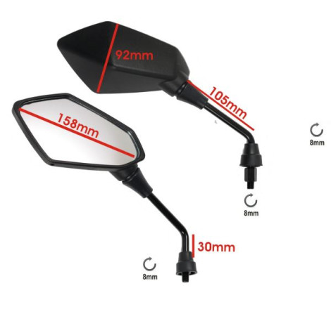 SPECCHIETTO RETROVISORE SINISTRO COMPATIBILE PER SCOOTER MOTO CUSTOM NERO ATTACCO M8 OMOLOGATO