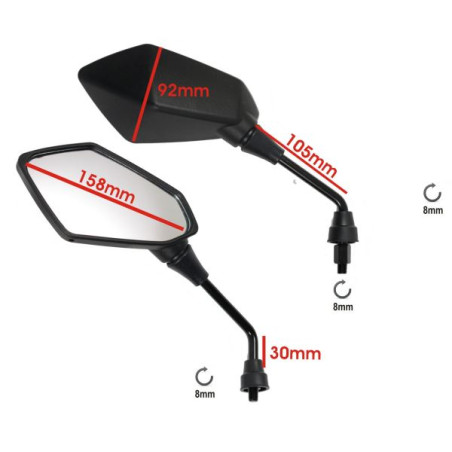 SPECCHIETTO RETROVISORE SINISTRO COMPATIBILE PER SCOOTER MOTO CUSTOM NERO ATTACCO M8 OMOLOGATO