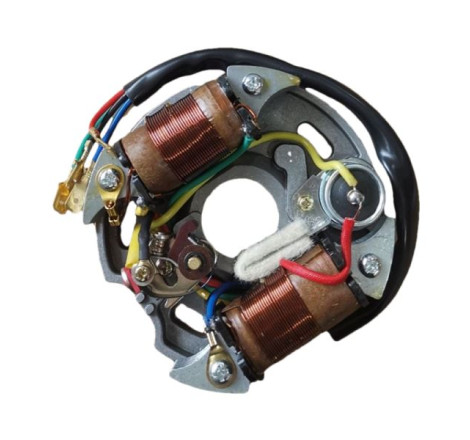 STATORE 2 BOBINE 5 FILI 25 WATT 6V COMPATIBILE VESPA 50 SPECIAL L/R/N/S/ COMPLETO DI CONTATTI DAL 1965 AL 1983, N.O. 111764
