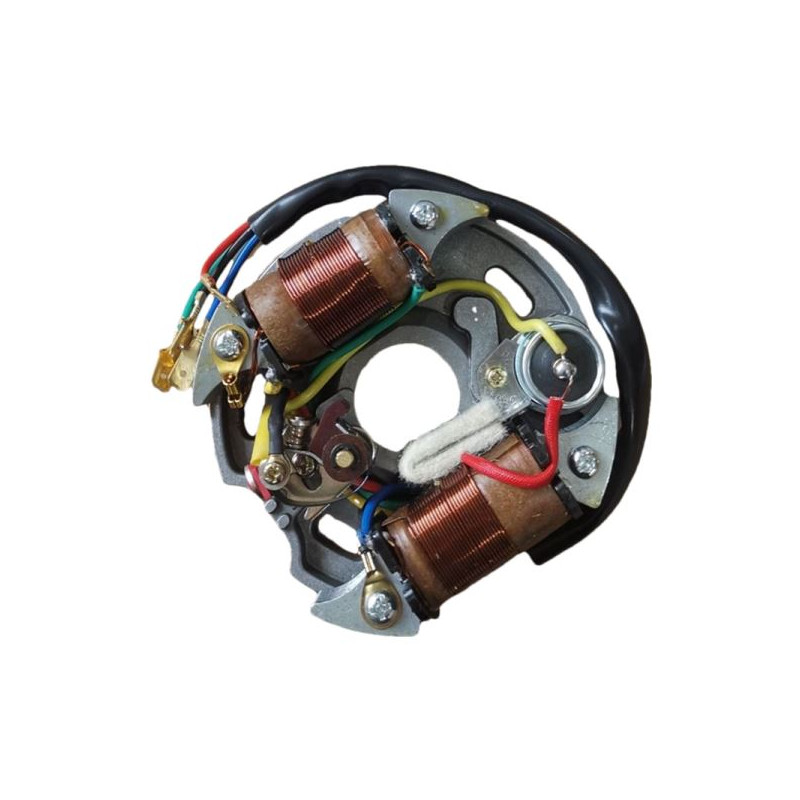 STATORE 2 BOBINE 5 FILI 25 WATT 6V COMPATIBILE VESPA 50 SPECIAL L/R/N/S/ COMPLETO DI CONTATTI DAL 1965 AL 1983, N.O. 111764