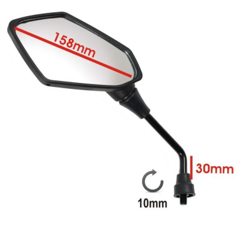 SPECCHIETTO RETROVISORE DESTRO COMPATIBILE PER SCOOTER MOTO CUSTOM NERO M10 OMOLOGATO