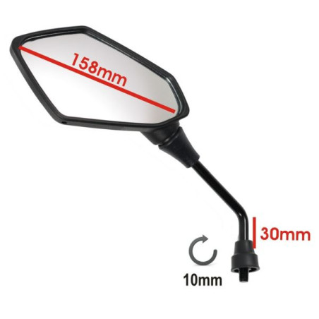 SPECCHIETTO RETROVISORE DESTRO COMPATIBILE PER SCOOTER MOTO CUSTOM NERO M10 OMOLOGATO